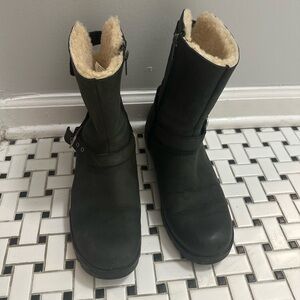 UGG Black Leather Boots with Cream Lining